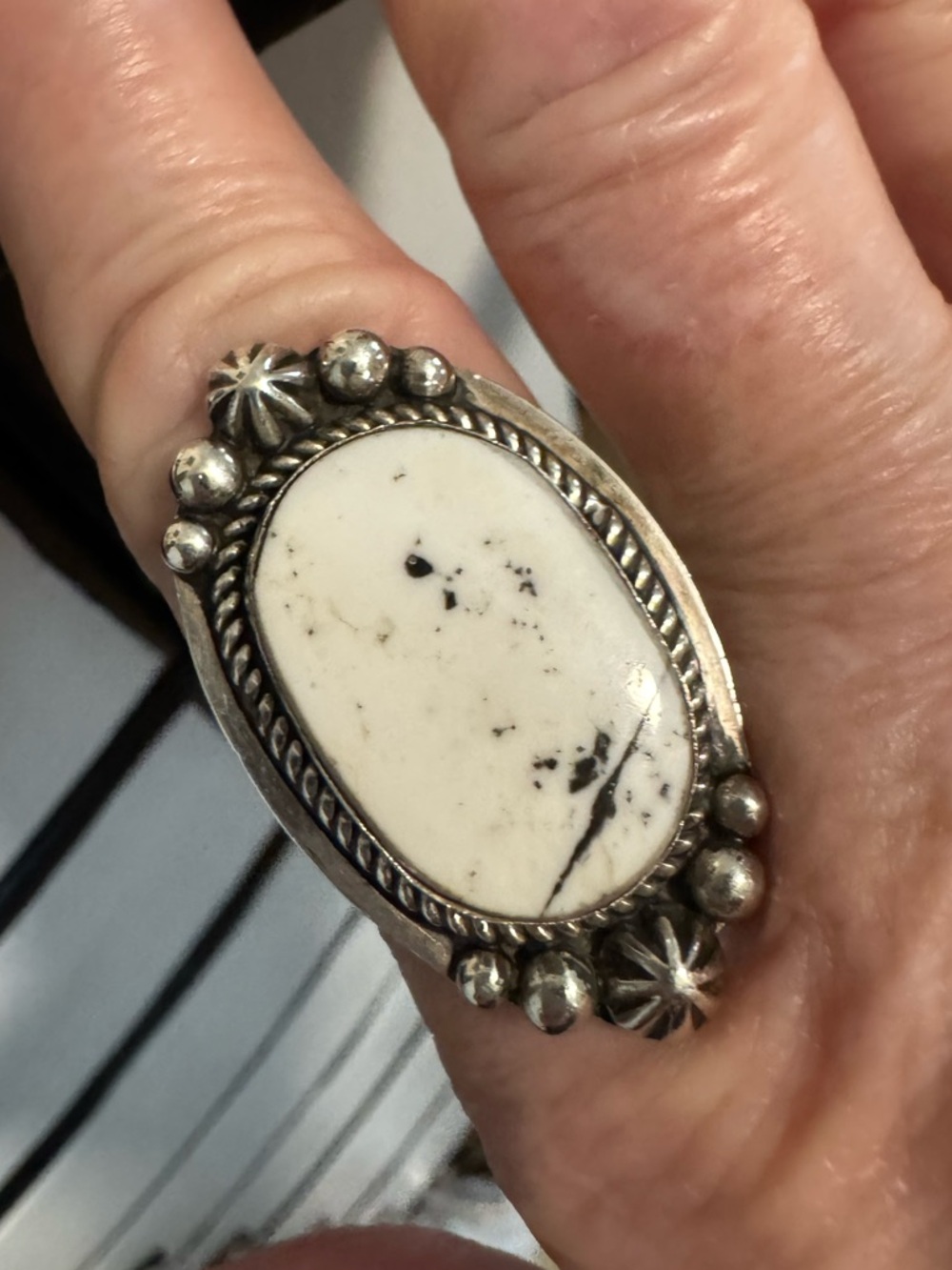 Sterling Silver White Buffalo Turquoise ring.